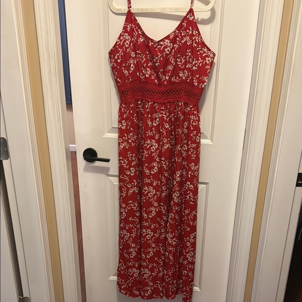 Elegant Red Floral Women's Dress
